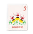 Greeting card with ladybugs and sunflowers, featuring the number 3 and 'Bonne Féte!' text.