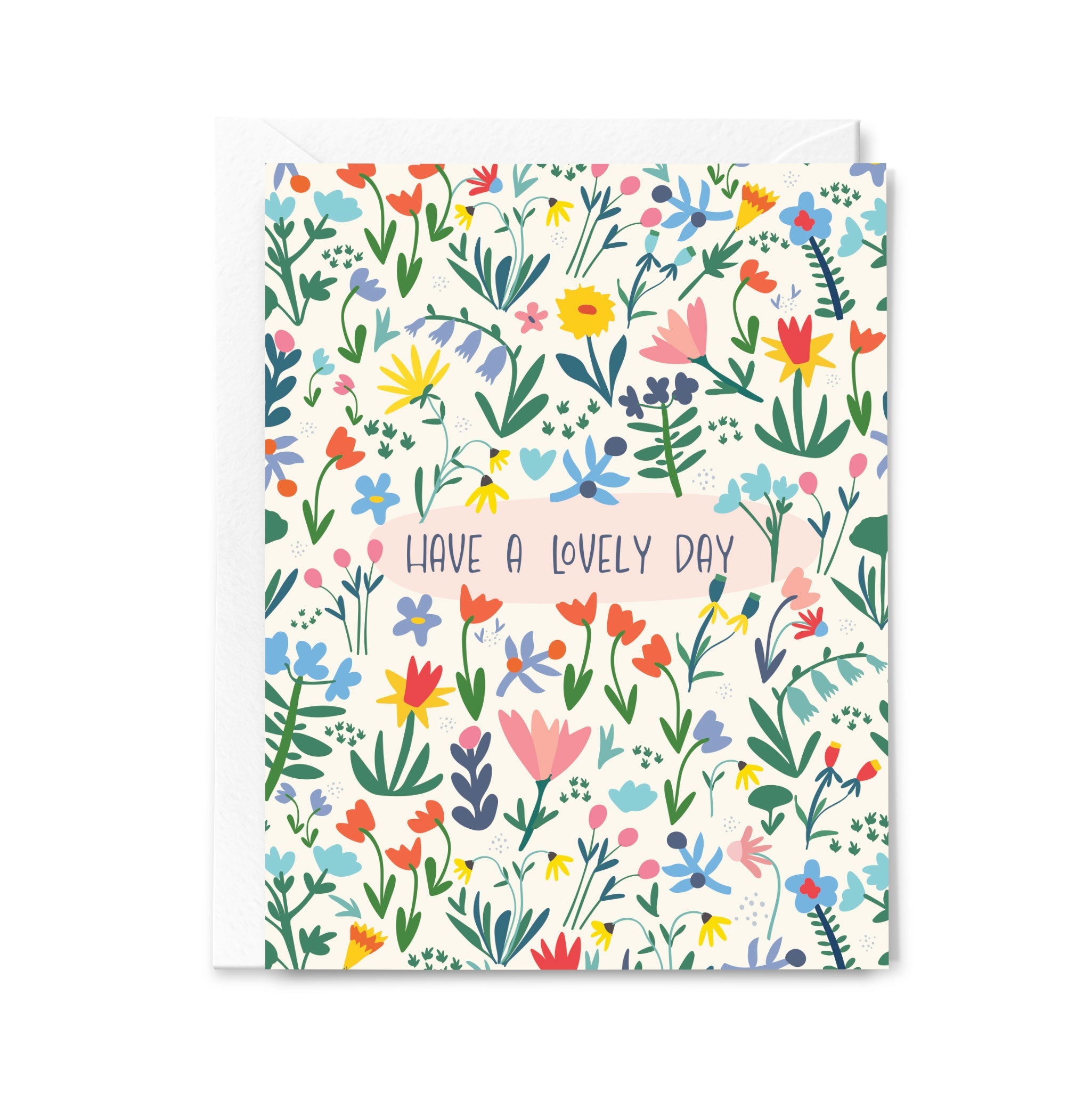 Greeting card with colorful floral design and 'Have a lovely day' text on a white background