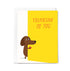 Greeting card with a dachshund illustration and 'Thinking of You' text on a yellow background
