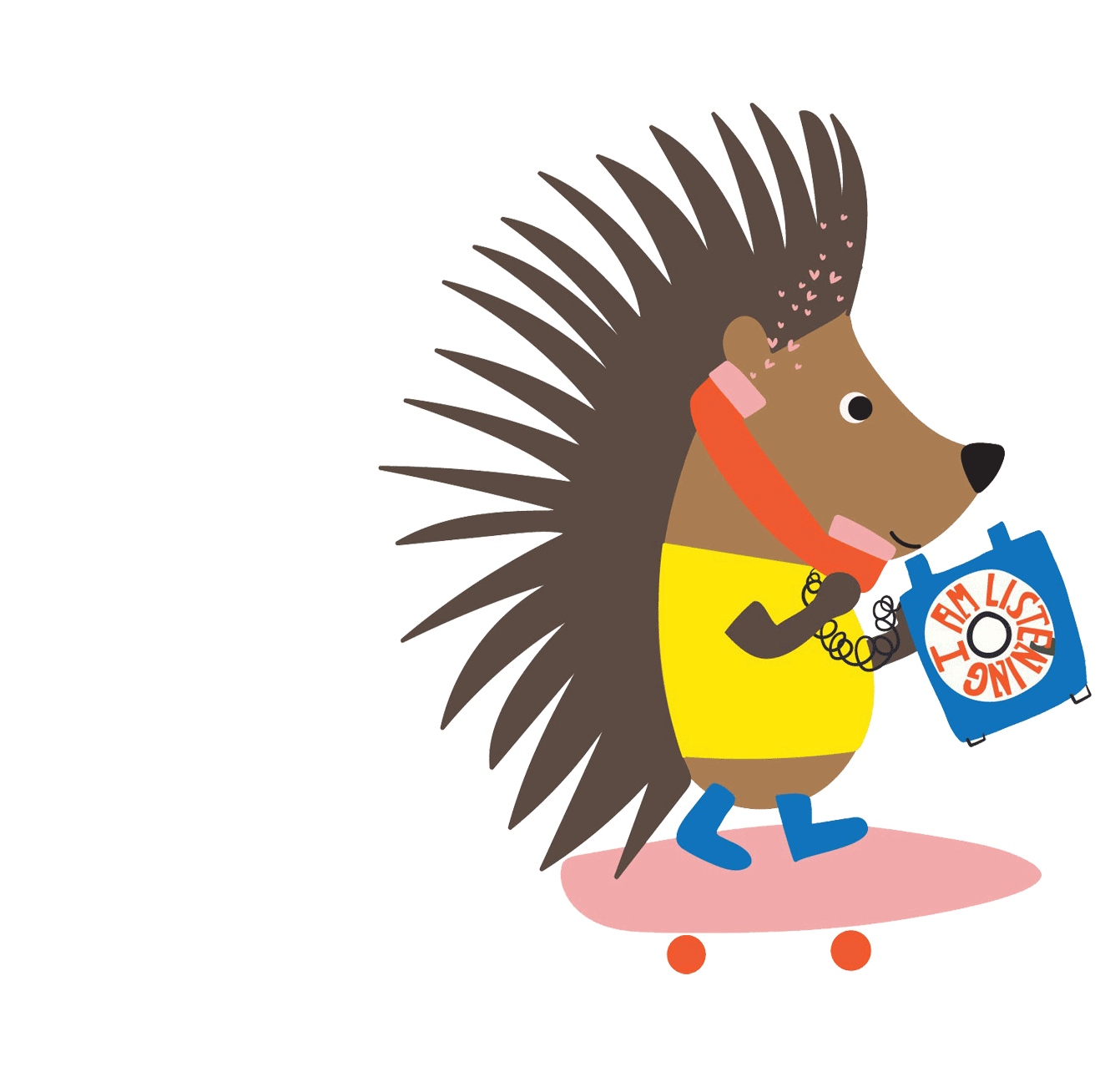 Illustration of a hedgehog on a skateboard with a phone