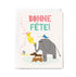 Greeting card with an elephant, bird, and dog illustration and 'Bonne Fète!' text on a white background.