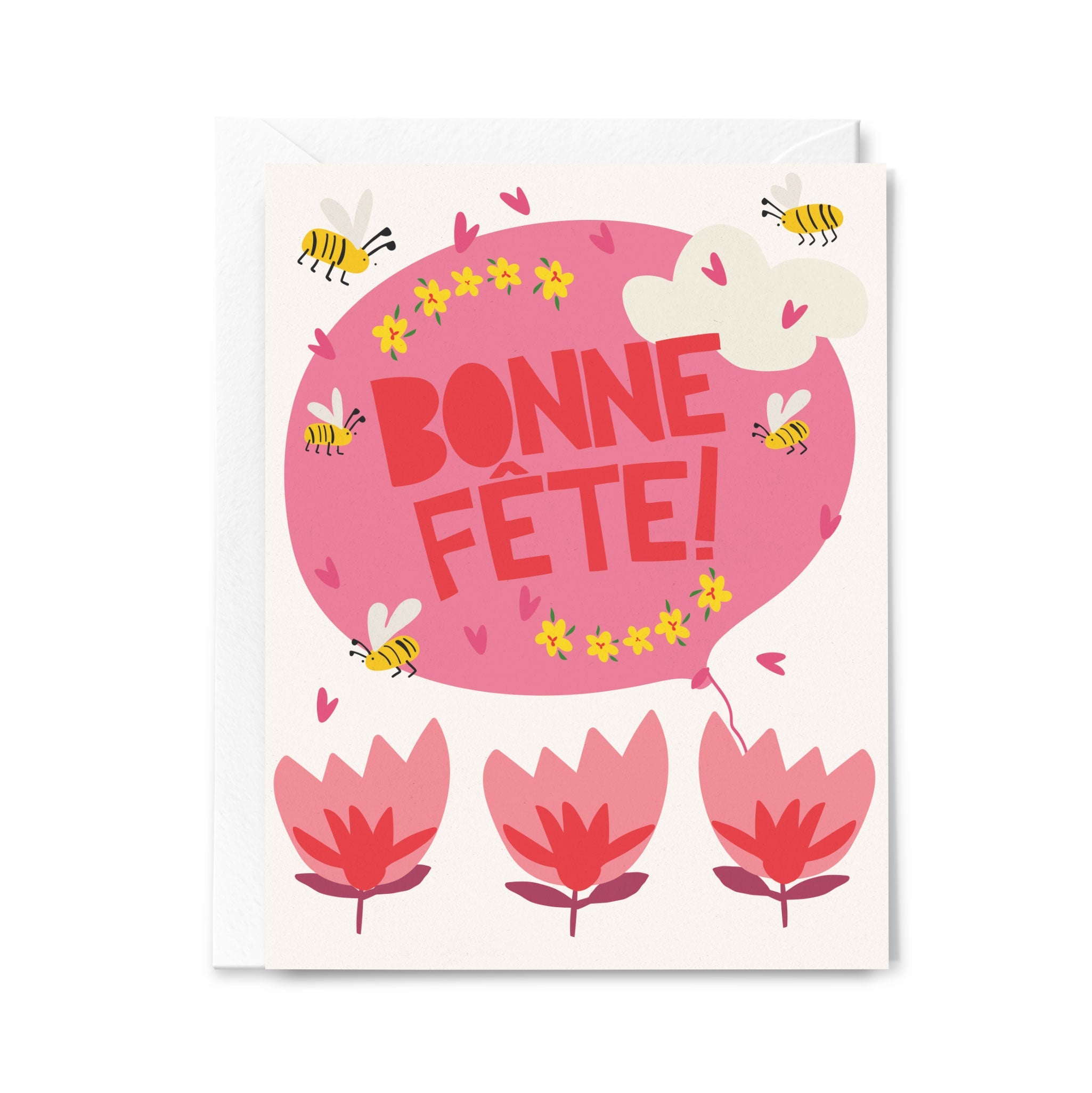 Greeting card with 'Bonne Féte!' text and floral design on a white background