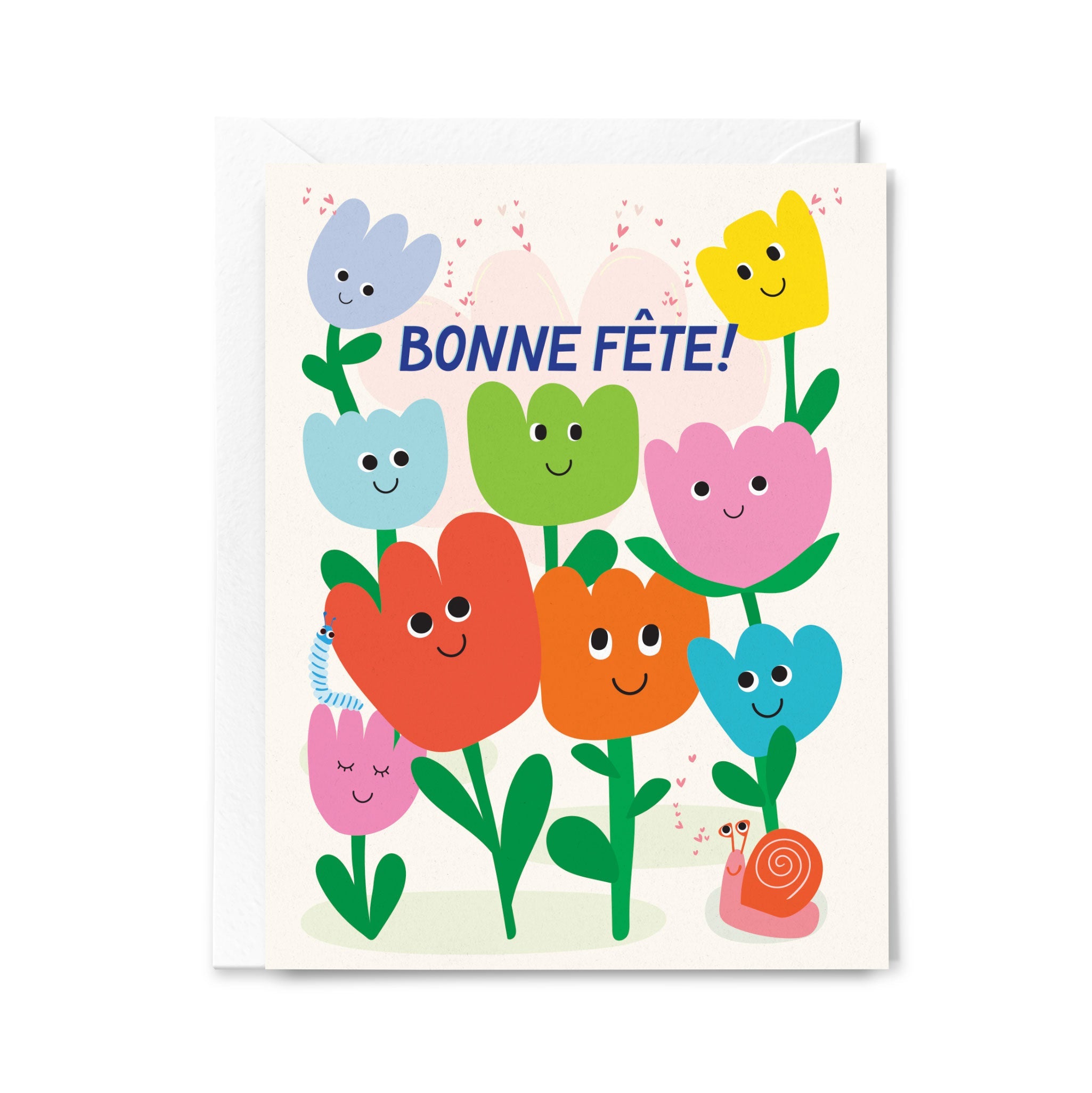 Greeting card with colorful flowers and 'Bonne Fète!' text on a white background