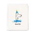 Greeting card with a dog wearing a party hat and 'Bonne Fète!' text on a white background