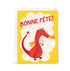 Greeting card with a red dragon illustration and 'Bonne Fète!' text on a yellow background