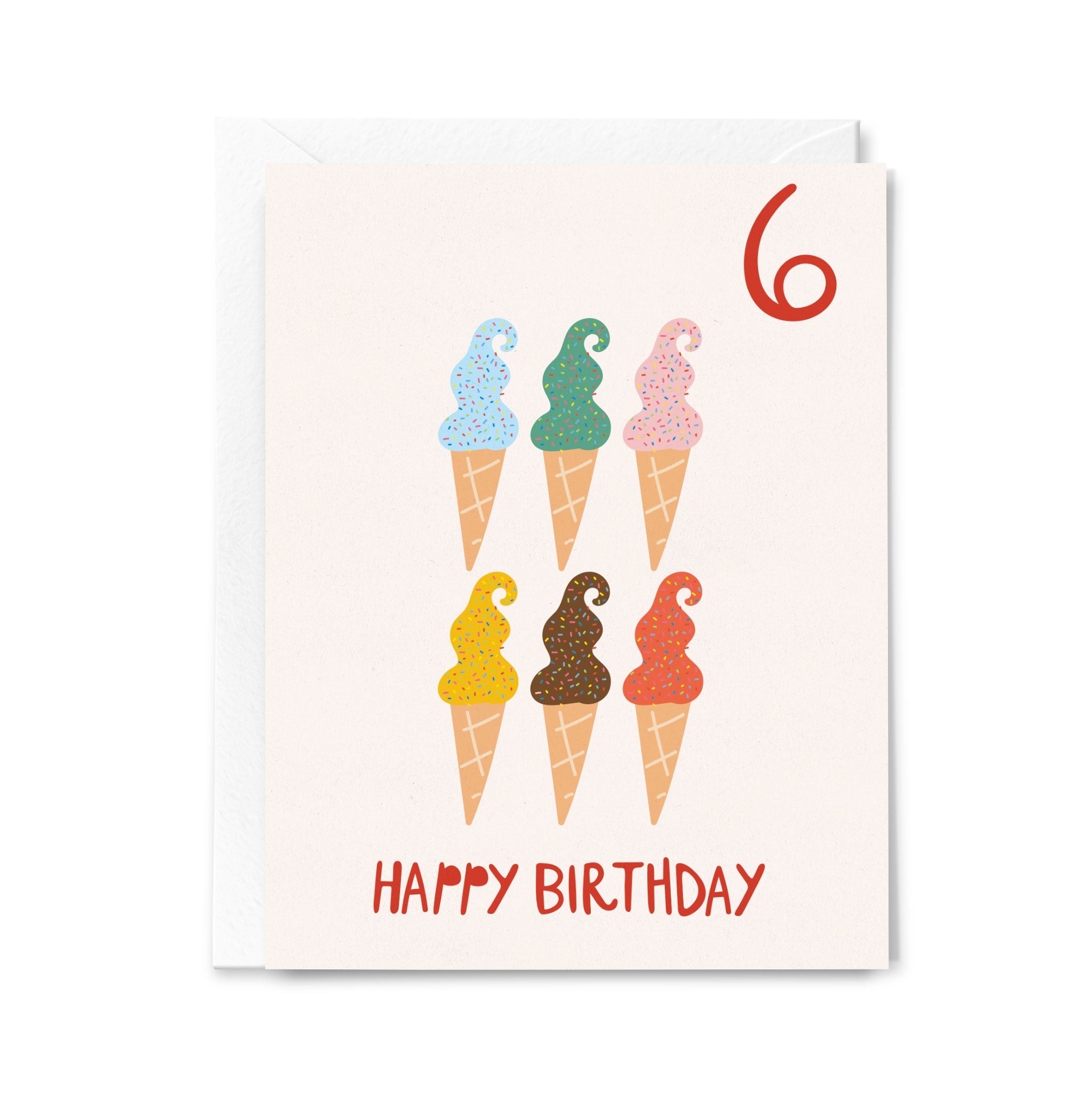 Birthday card with colorful ice cream cones and 'Happy Birthday' text on a white background