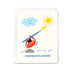 Greeting card with a cartoon character painting a sun on a cloud, with 'Congratulations' text.