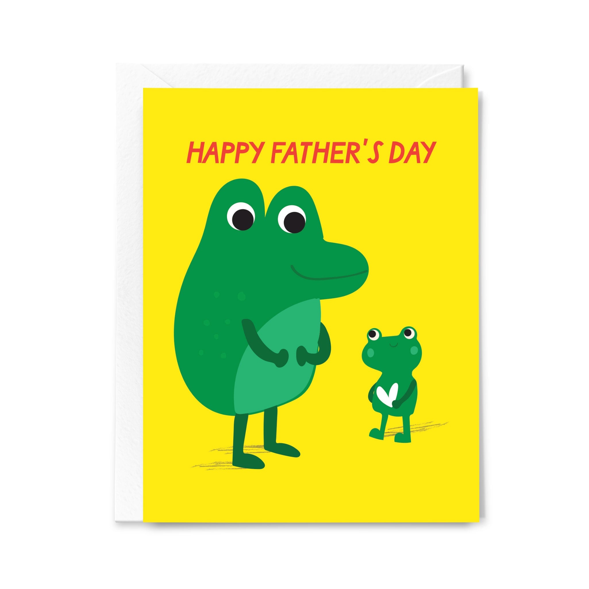 Father's Day card with green frogs on a yellow background