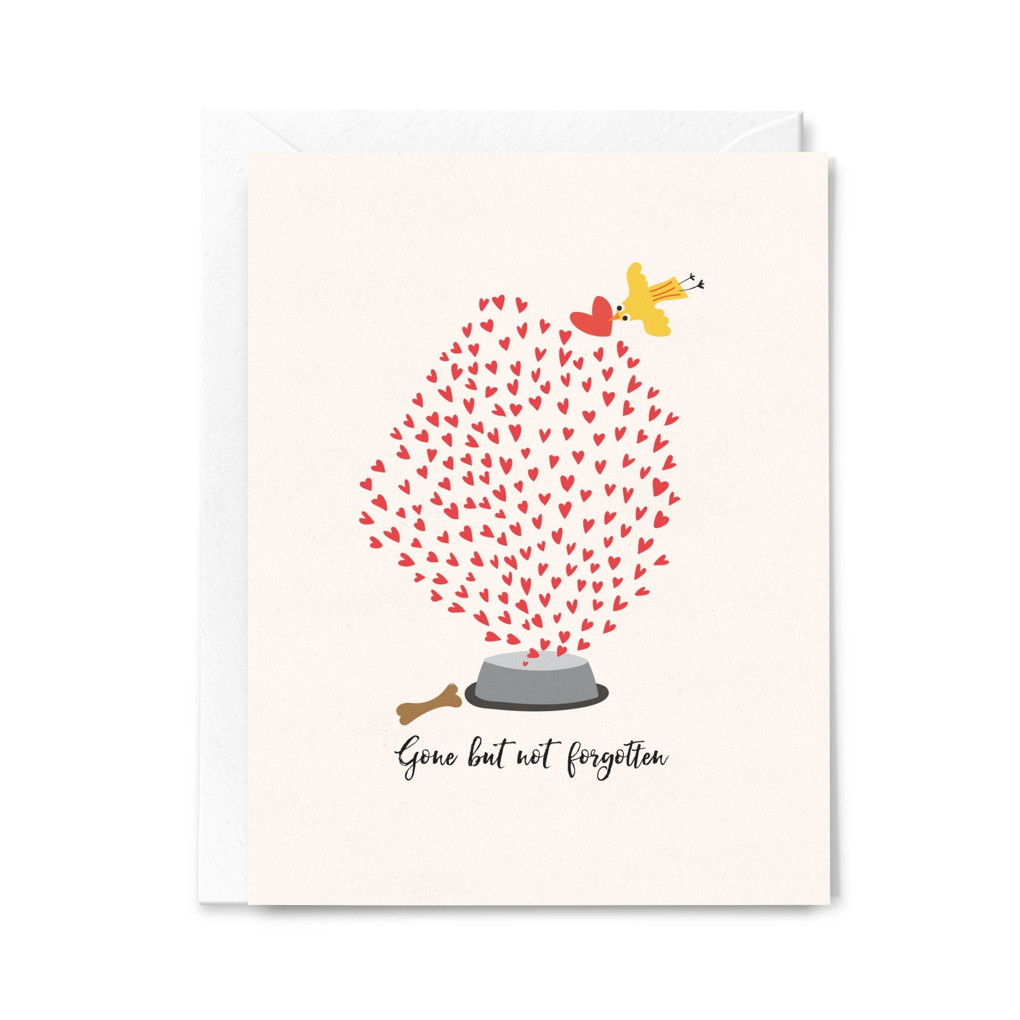 Pet memorial card with a bird, and 'Gone but not forgotten' text on a white background.