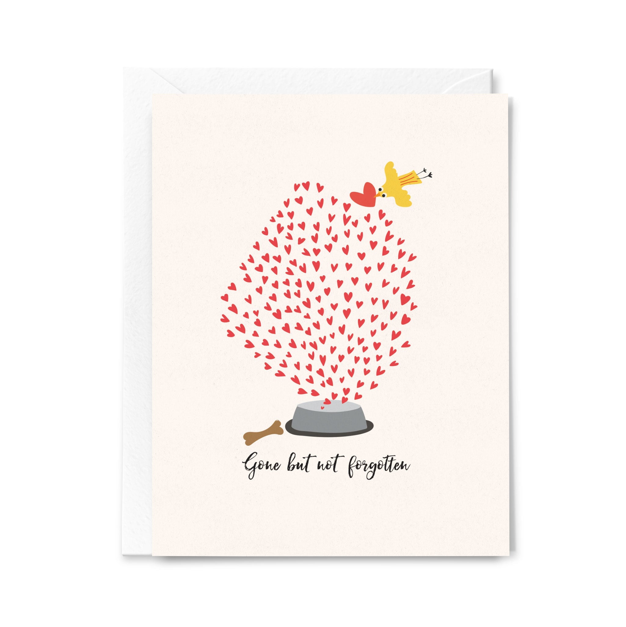 Pet memorial card with a bird, and 'Gone but not forgotten' text on a white background.