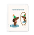 Greeting card with a cartoon dog looking at itself in a mirror, wearing a party hat and holding a 'You're the Best Ever' ribbon