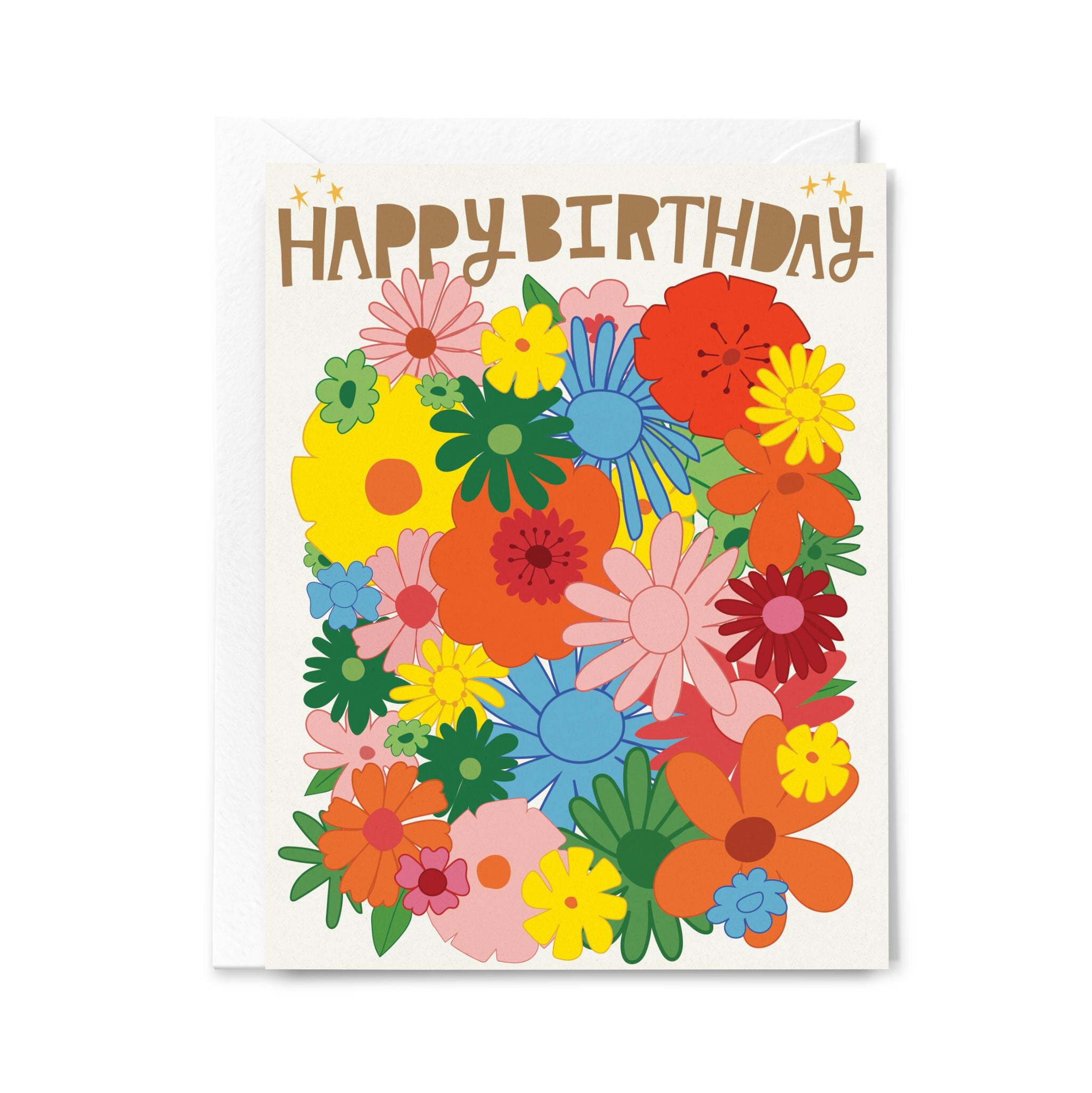 Colorful birthday card with flowers and 'Happy Birthday' text on a white background
