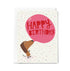 Birthday card with a dog illustration and 'Happy Birthday' text on a polka dot background