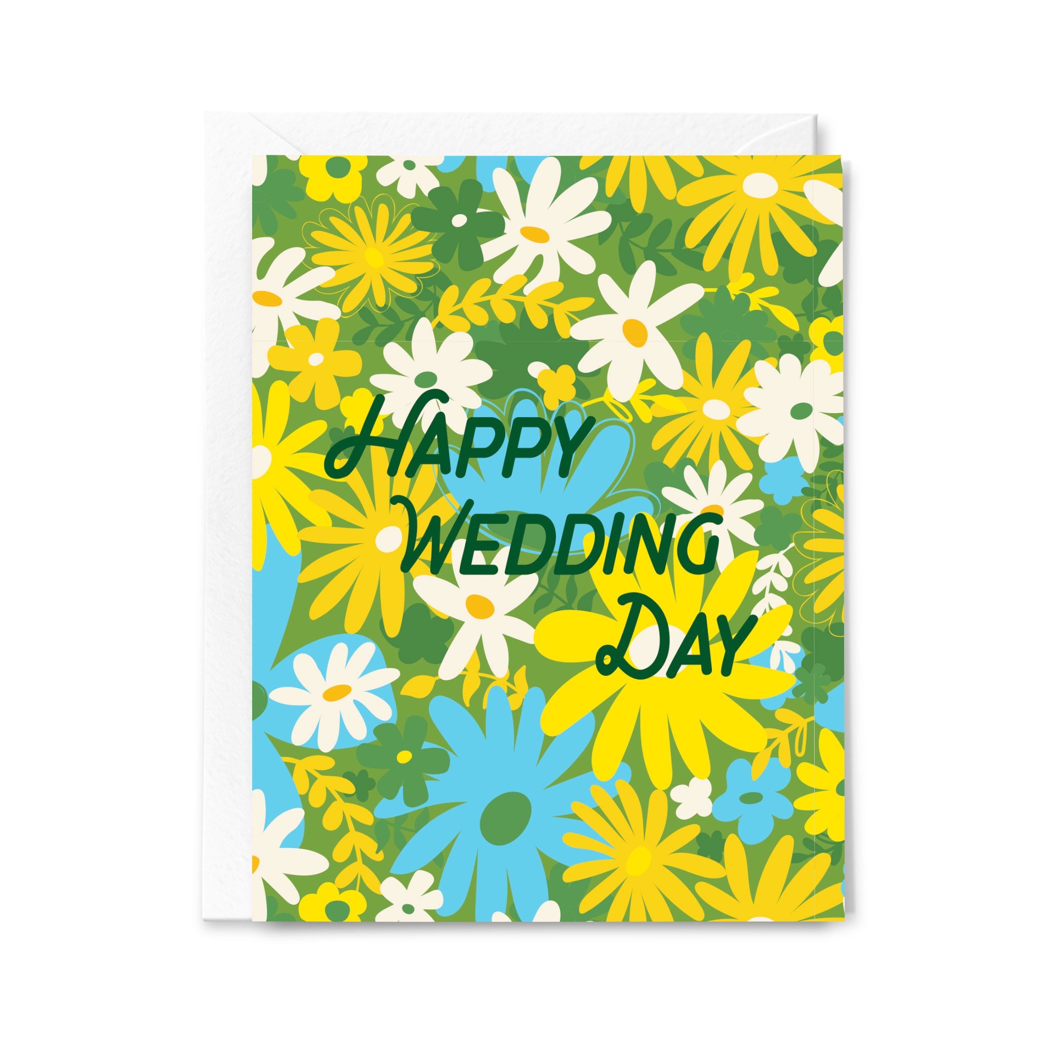 Greeting card with floral design and 'Happy Wedding Day' text on a white background