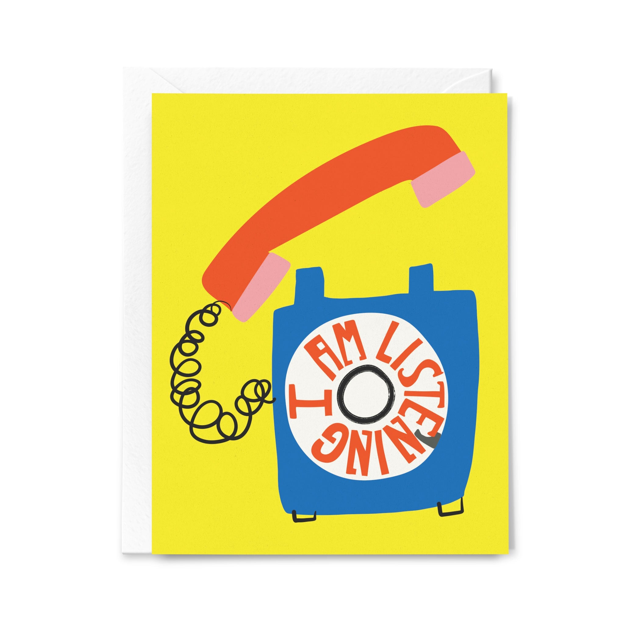 Greeting card with a colorful phone illustration on a yellow background