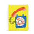 Greeting card with a colorful phone illustration on a yellow background