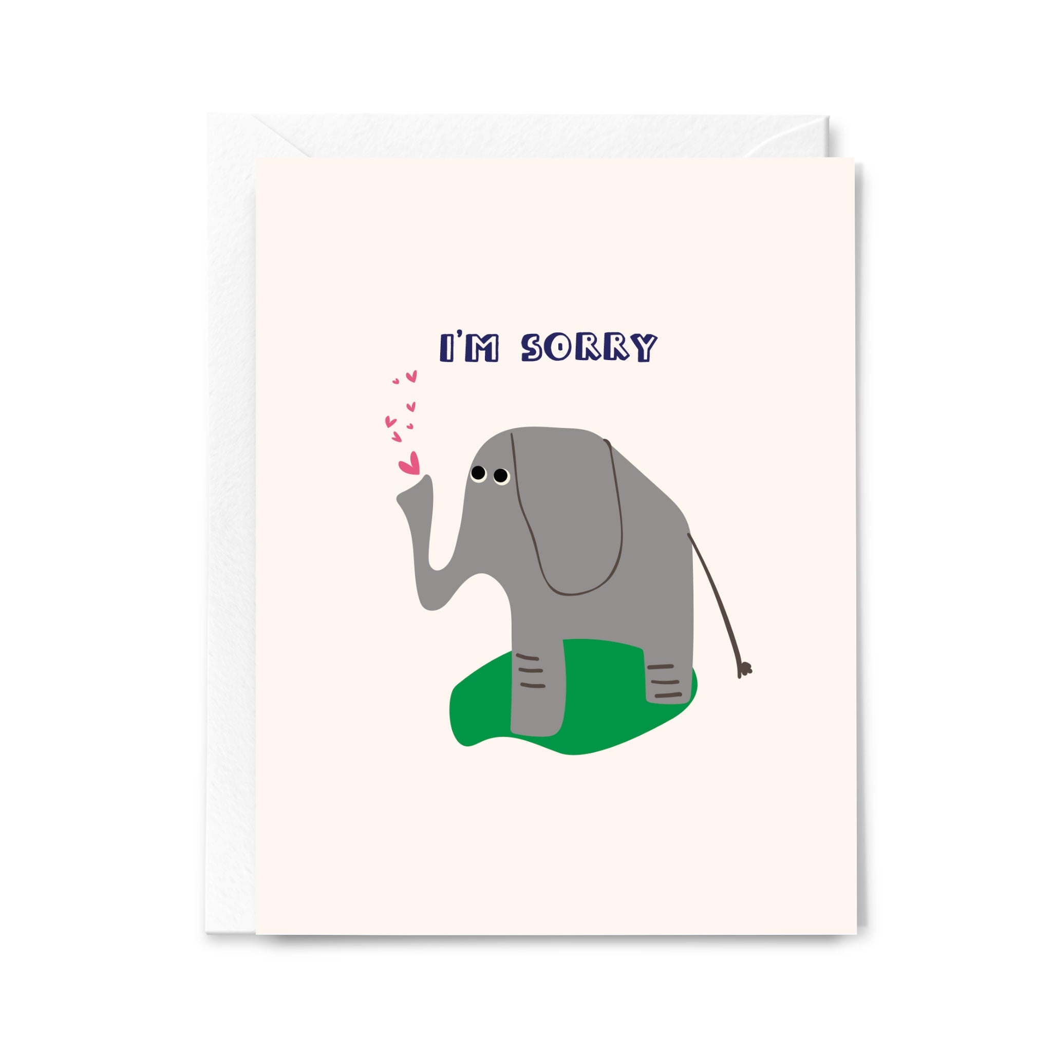 Greeting card with an elephant and 'I'm sorry' text on a white background