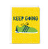 Motivational card with green shoe and 'KEEP GOING' text on a yellow background
