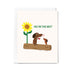 Greeting card with cartoon dogs and sunflower illustration on a white background