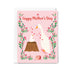 Mother's Day card with a goose and flowers on a pink background