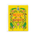 Greeting card with 'Merry and Bright' text and owl design on a yellow background