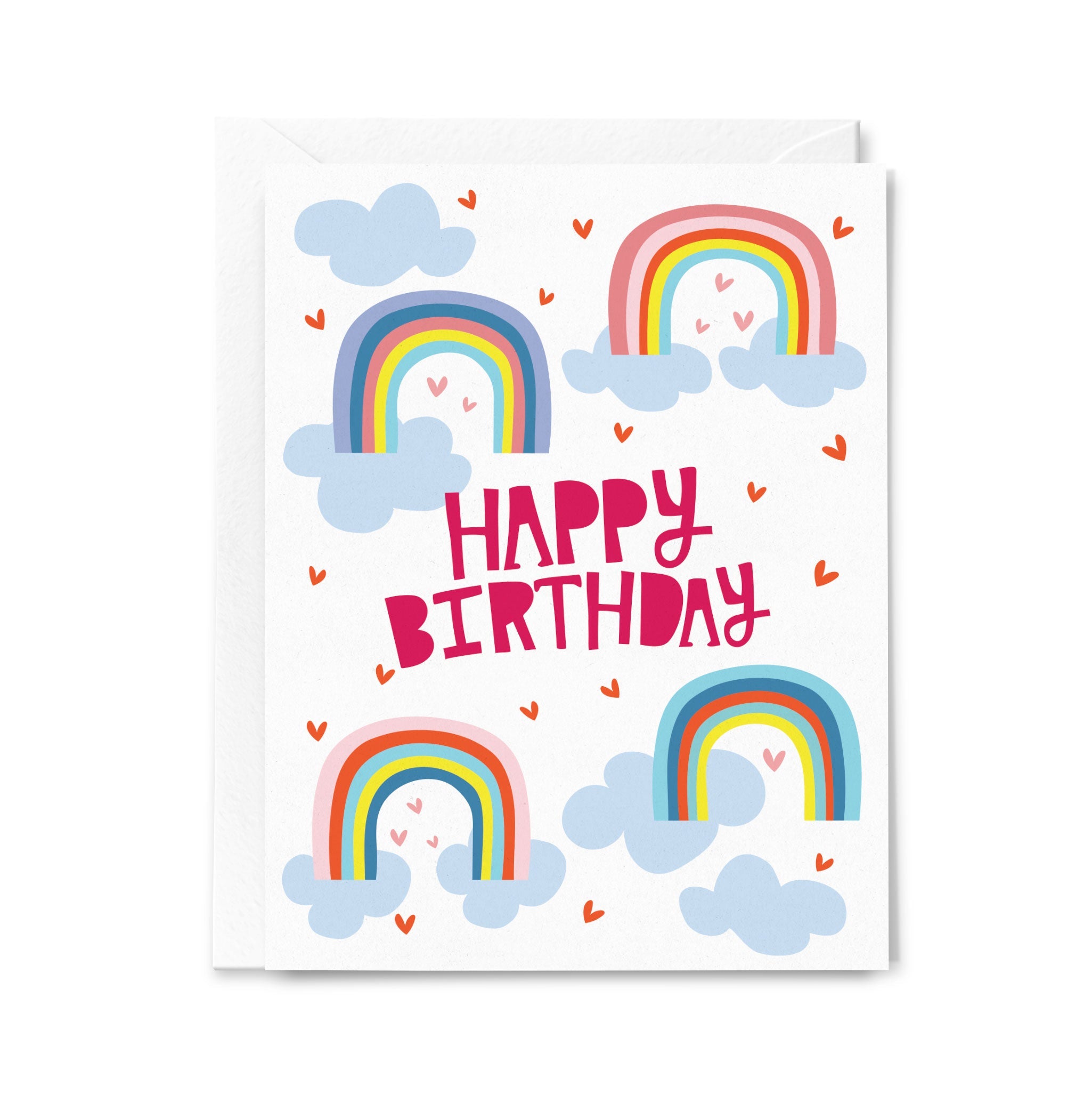 Birthday card with colorful rainbows and 'Happy Birthday' text on a white background