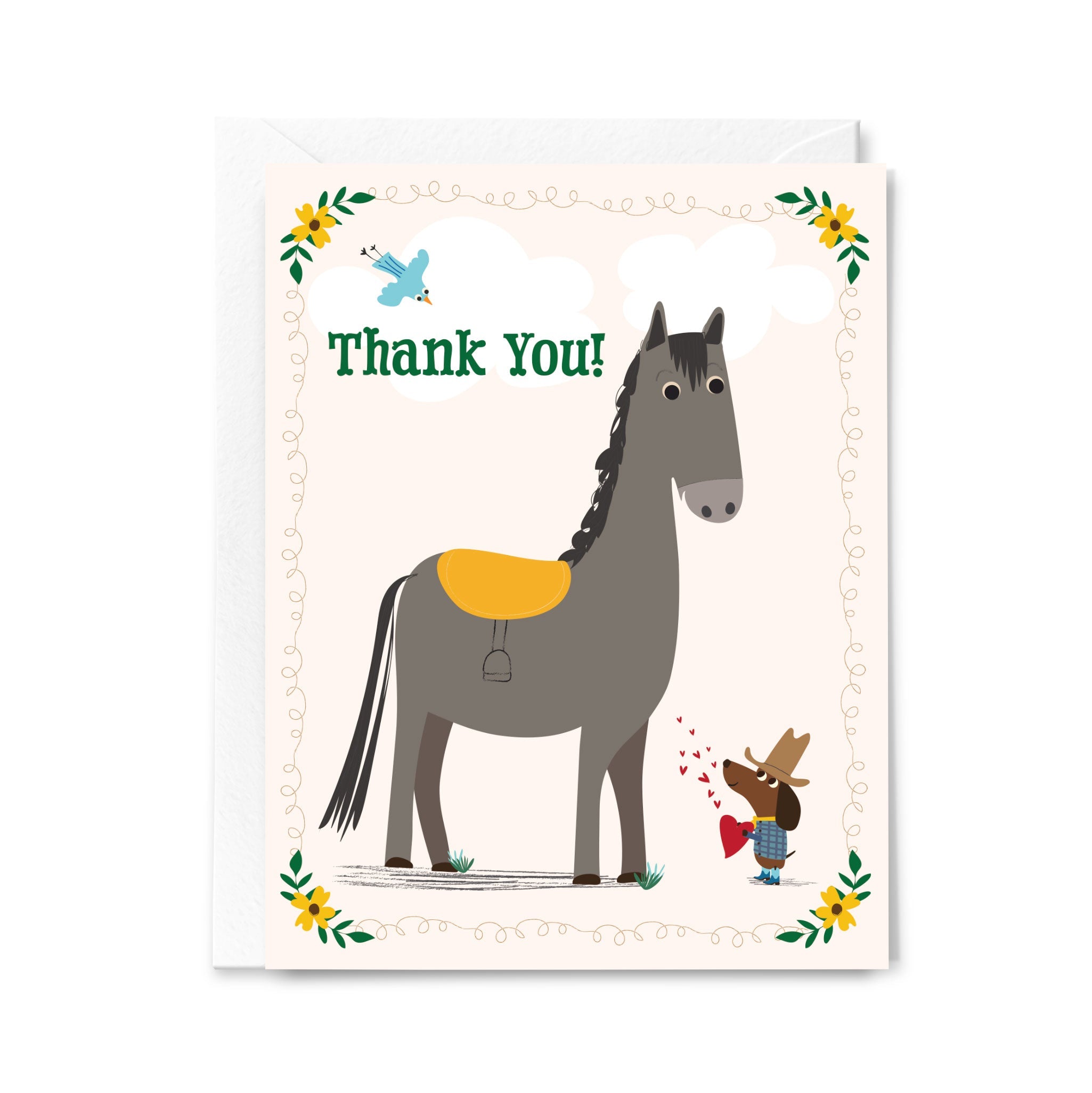 Card with a horse illustration and 'Thank You!' text on a white background