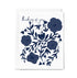 Greeting card with blue floral design and 'thinking of you' text on a white background