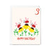 Children's birthday card with ladybugs and flowers on a white background