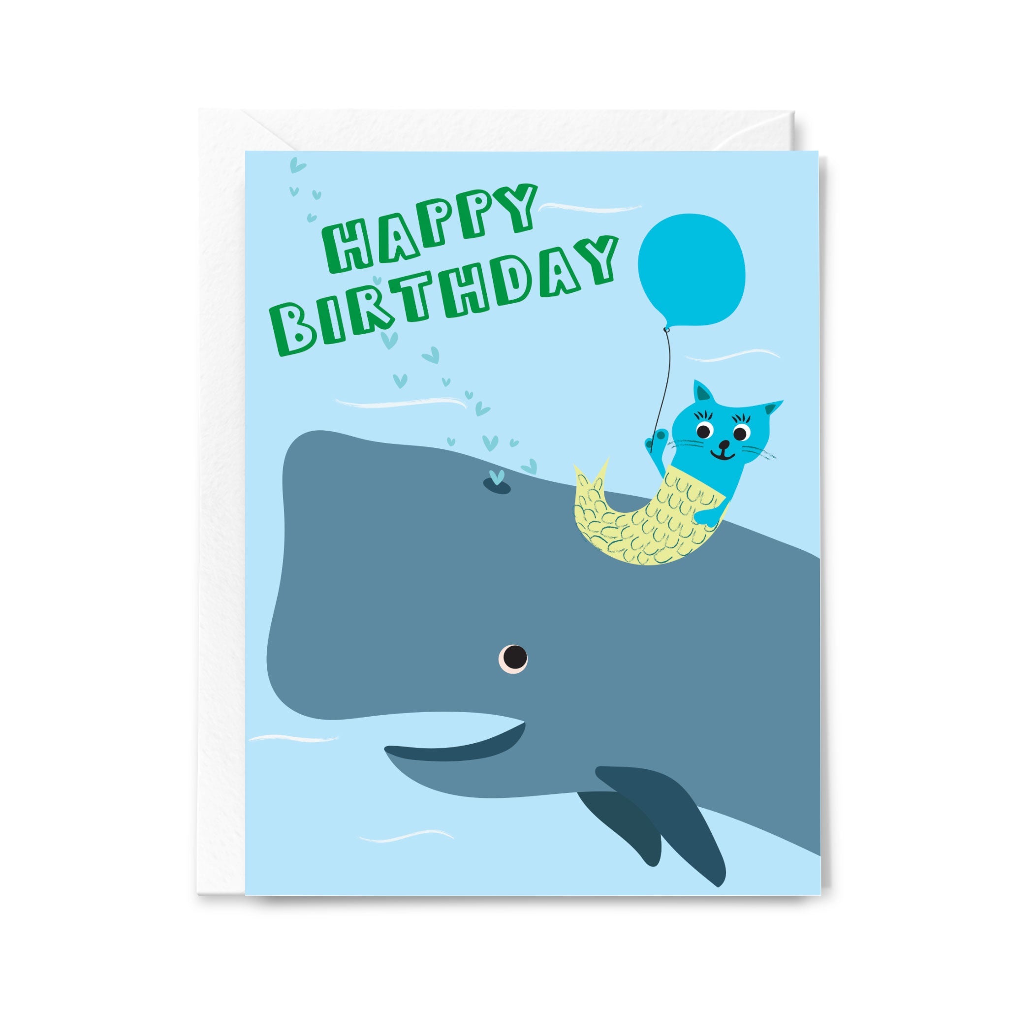 Birthday card with a whale and mermaid design on a blue background