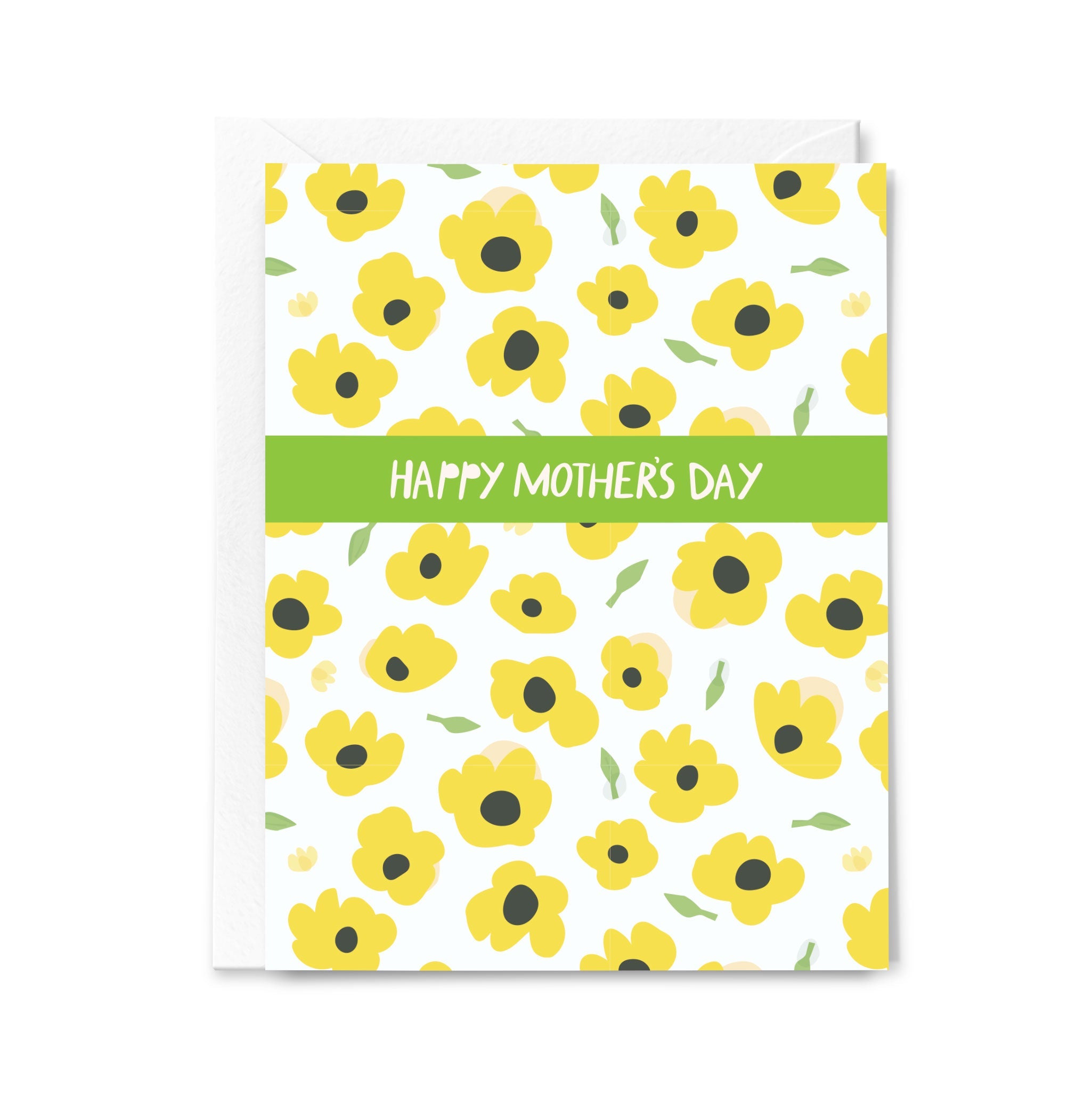 Greeting card with yellow flower pattern and 'Happy Mother's Day' text on a white background
