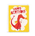 Birthday card with a red dragon on a yellow background