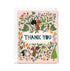Thank you card with squirrels, flowers, and leaves on a pink background