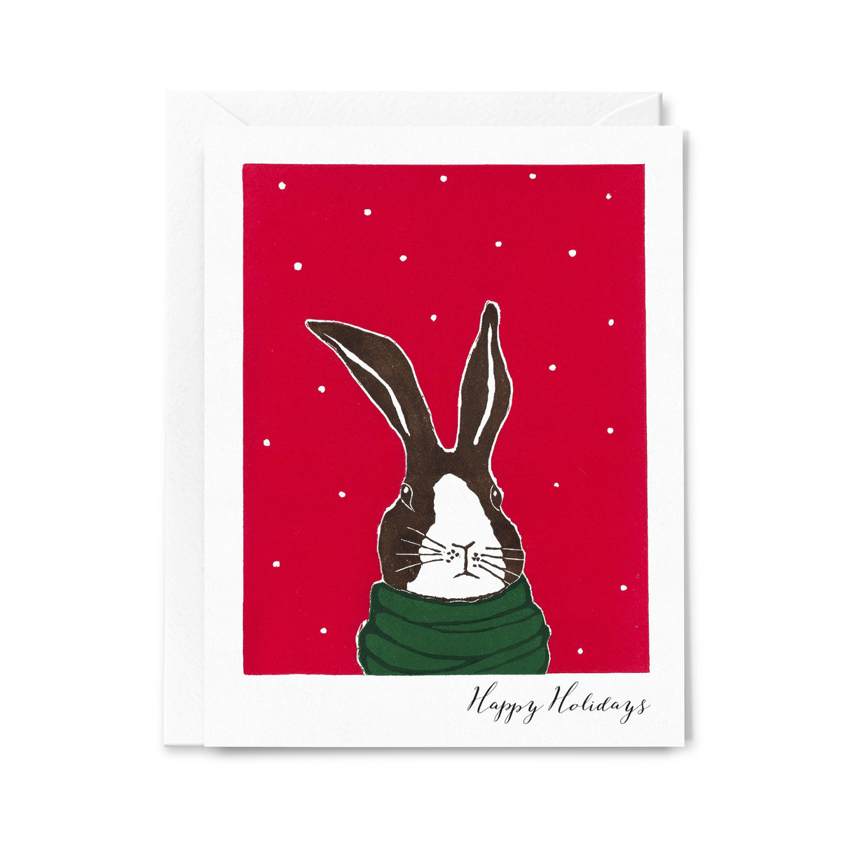 Happy Holidays Bunny Lino-cut