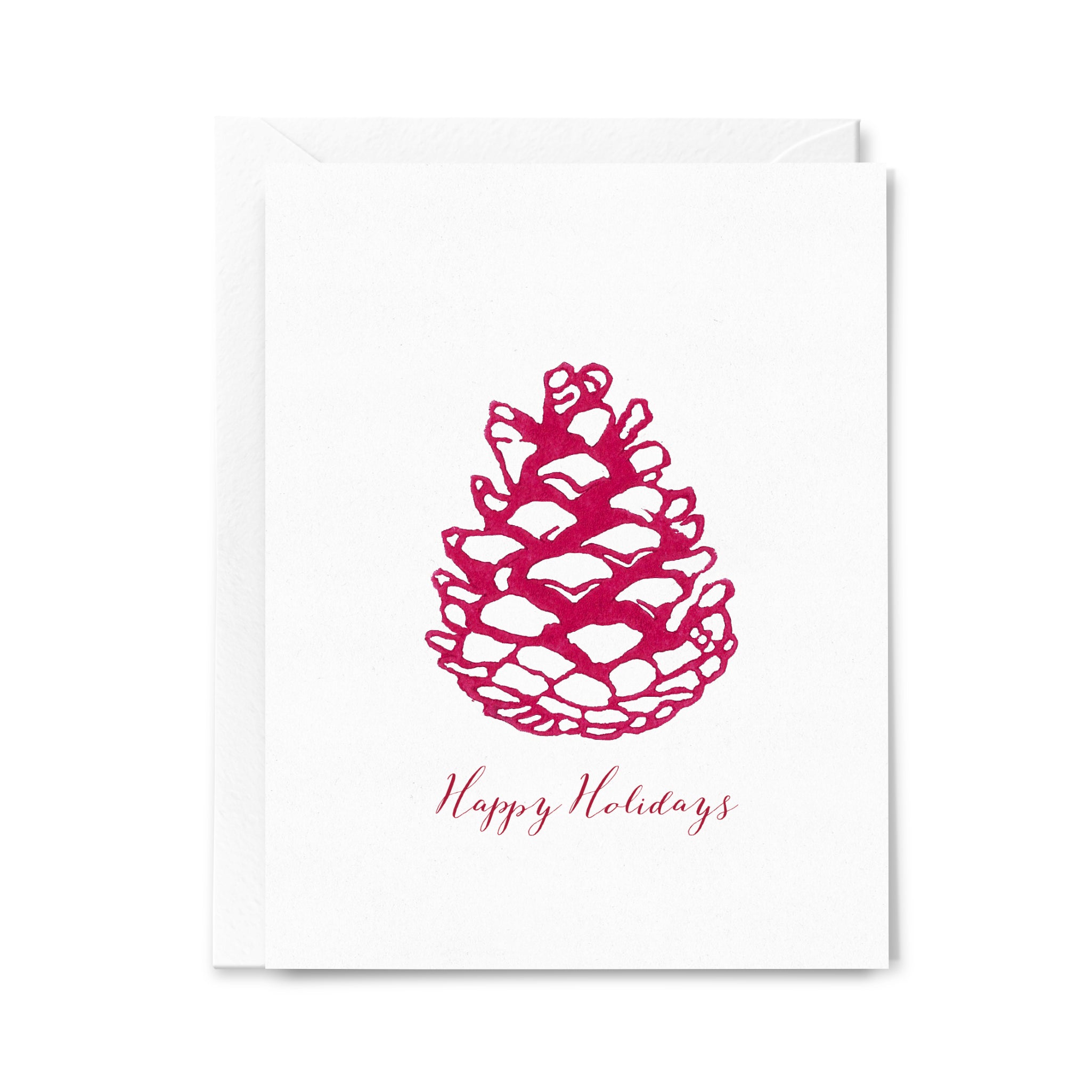 Happy Holidays Red Acorn Lino-cut