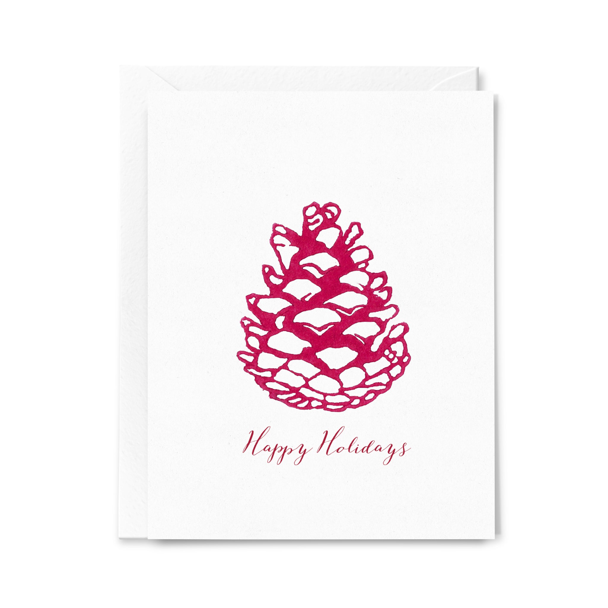 Happy Holidays Red Acorn Lino-cut