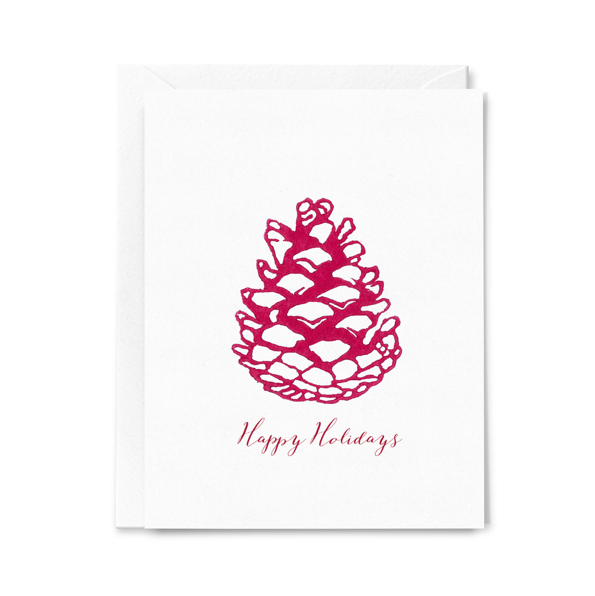 Happy Holidays Red Acorn Lino-cut