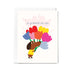Greeting card with a cartoon dog holding colorful tulips and 'so grateful for you' text on a white background.