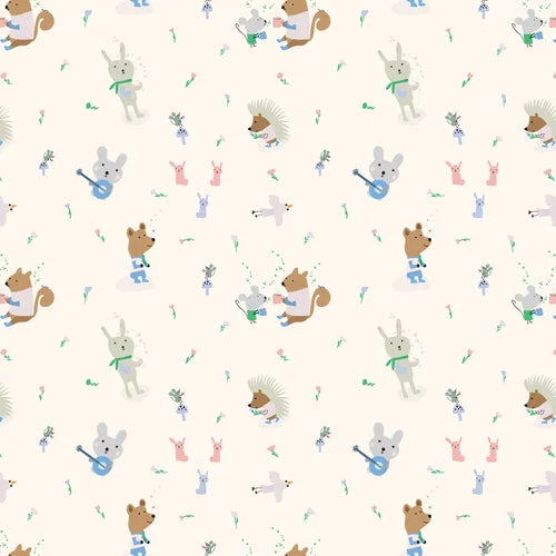 Pattern of cartoon animals on a white background