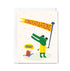 Greeting card with a cartoon alligator holding a 'Congratulations' flag on a white background