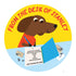 Circular logo with a cartoon dog writing at a desk, text 'From the Desk of Stanley', on a yellow and blue background.