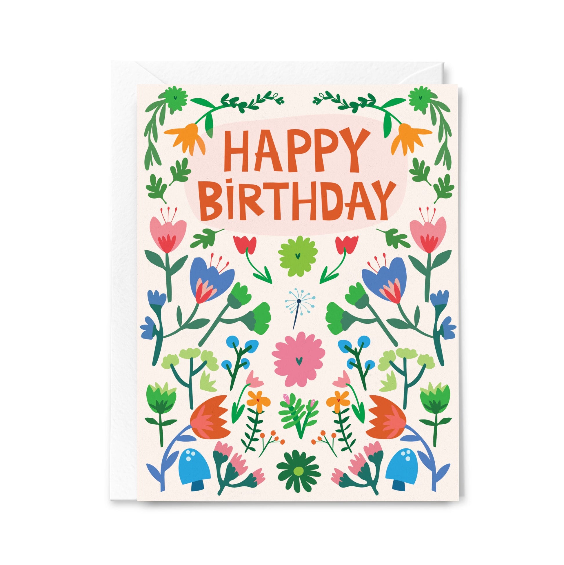 Birthday card with colorful floral design and 'Happy Birthday' text on a white background