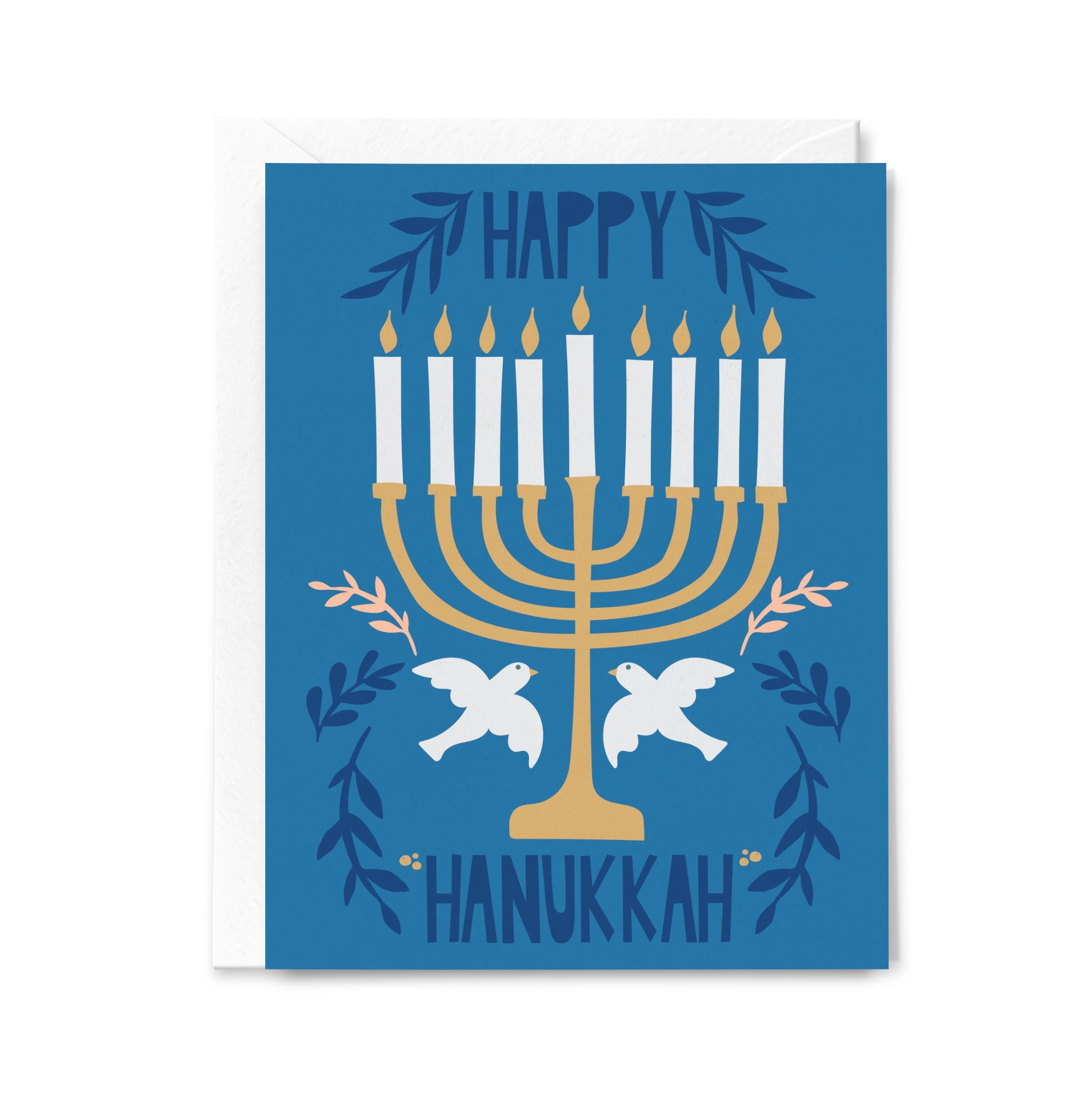 Hanukkah greeting card with Menorah design on a blue background