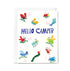 Greeting card with colorful illustrations of insects and 'Hello Camper' text on a white background