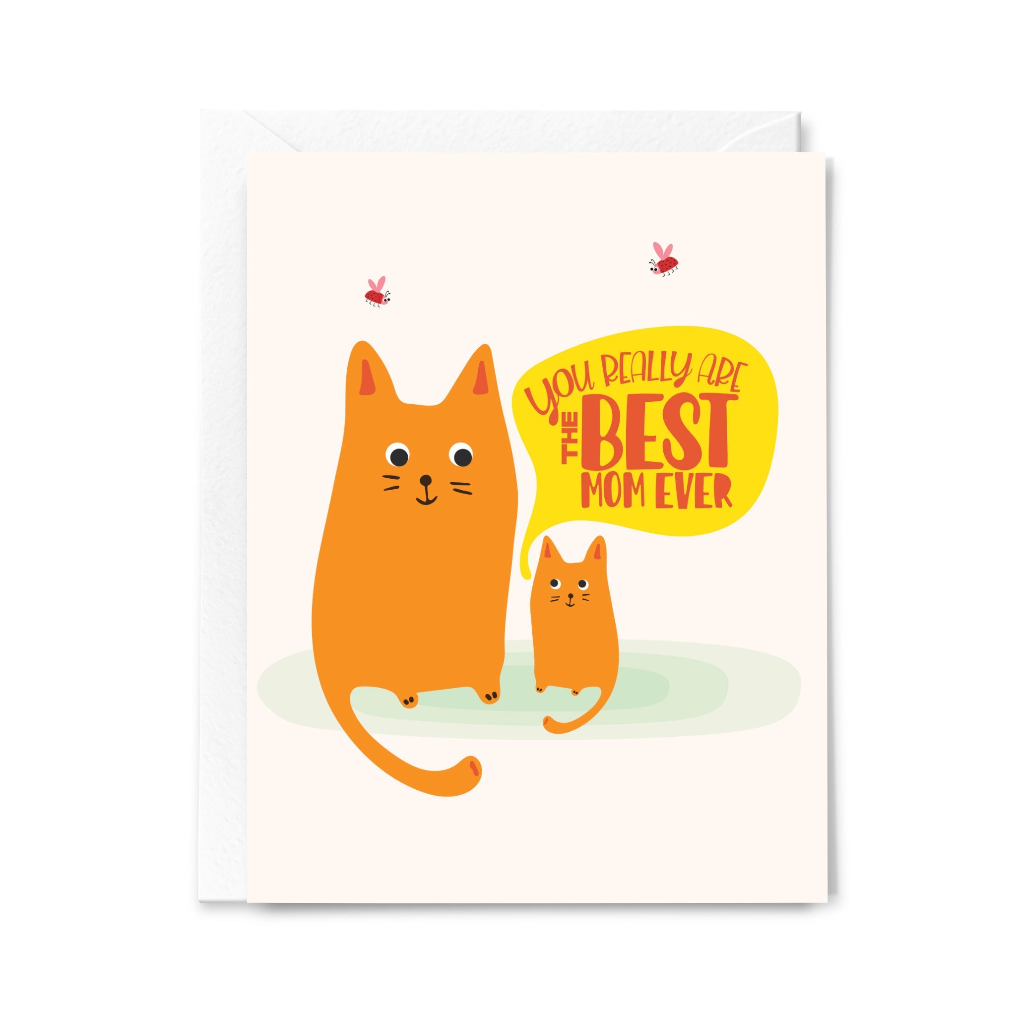 Mother's day greeting card with two orange cats and text on a white background