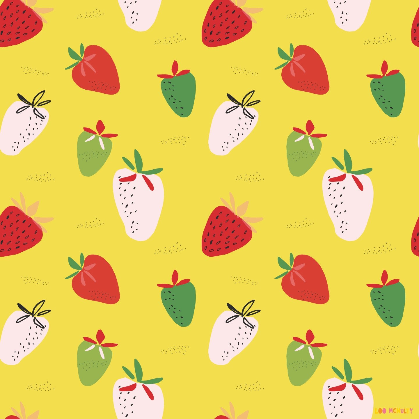 Pattern of strawberries on a yellow background