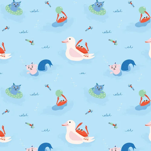 Pattern of cartoon animals on a blue background