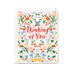Greeting card with colorful floral design and 'Thinking of You' text on a white background