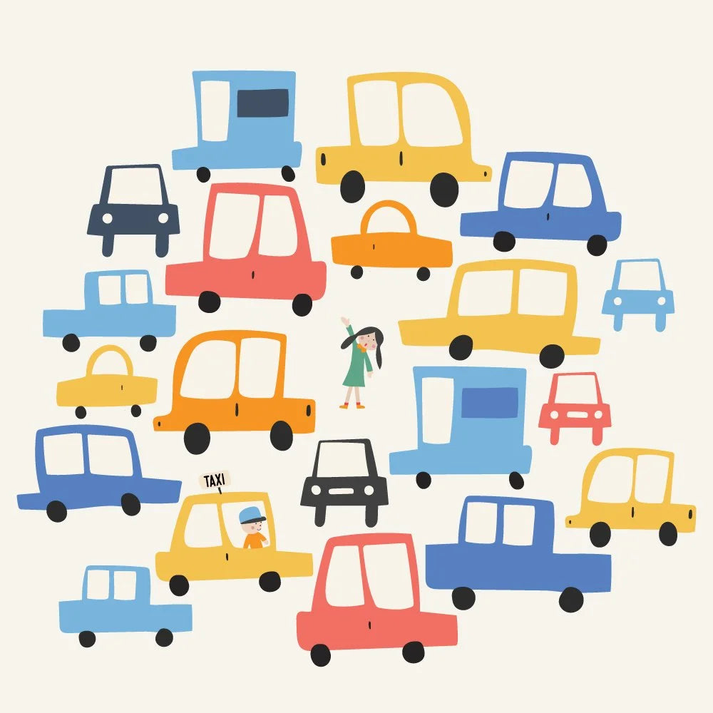 Colorful cartoon cars on a white background